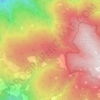 Mappa topografica Kobu, altitudine, rilievo