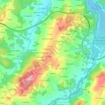 Mappa topografica A Abrigosa, altitudine, rilievo