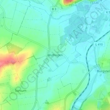 Mappa topografica Wülfingen, altitudine, rilievo