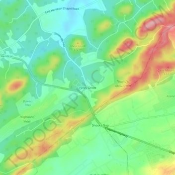 Mappa topografica Valley Grove, altitudine, rilievo