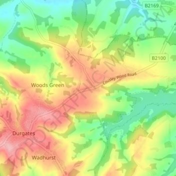 Mappa topografica Cousley Wood, altitudine, rilievo