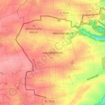Mappa topografica Leuzenbronn, altitudine, rilievo