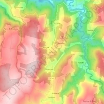 Mappa topografica As Pozas, altitudine, rilievo