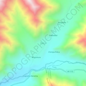 Mappa topografica Palca, altitudine, rilievo