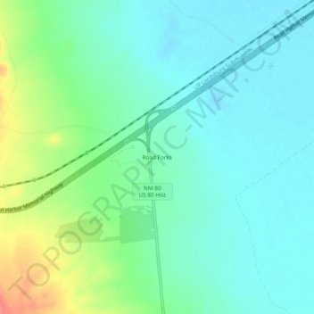 Mappa topografica Road Forks, altitudine, rilievo