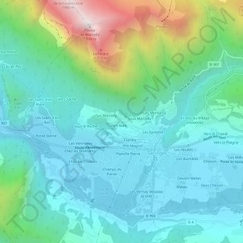 Mappa topografica Marcelly, altitudine, rilievo