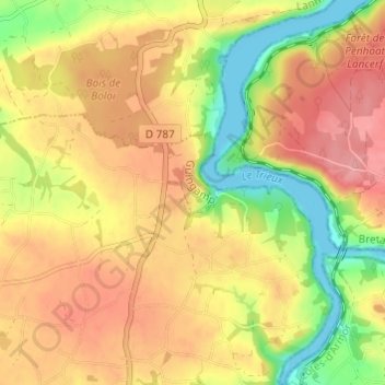Mappa topografica La Roche-Jagu, altitudine, rilievo