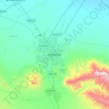Mappa topografica Monclova, altitudine, rilievo