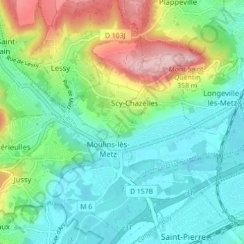 Mappa topografica Chazelles, altitudine, rilievo