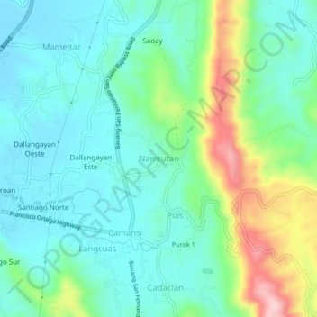 Mappa topografica Namtutan, altitudine, rilievo