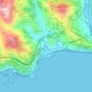 Mappa topografica Latte, altitudine, rilievo