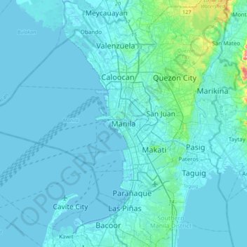 Mappa topografica Manila, altitudine, rilievo