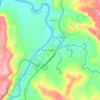 Mappa topografica Km 41 - Colombia, altitudine, rilievo
