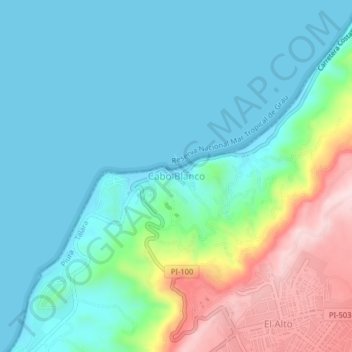 Mappa topografica Cabo Blanco, altitudine, rilievo