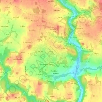 Mappa topografica Ty er Park, altitudine, rilievo