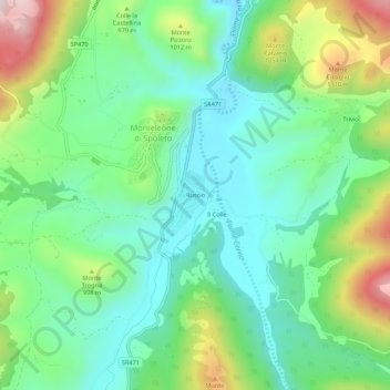 Mappa topografica Ruscio, altitudine, rilievo