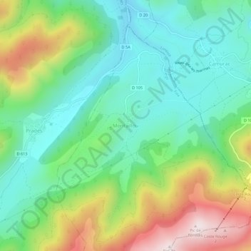 Mappa topografica Montaillou, altitudine, rilievo