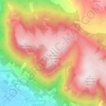 Mappa topografica Monte di Casamorcia, altitudine, rilievo