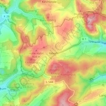 Mappa topografica Hövel, altitudine, rilievo