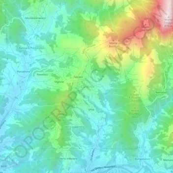Mappa topografica Cardini, altitudine, rilievo
