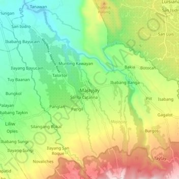 Mappa topografica Majayjay, altitudine, rilievo