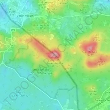 Mappa topografica Monte Orsario, altitudine, rilievo
