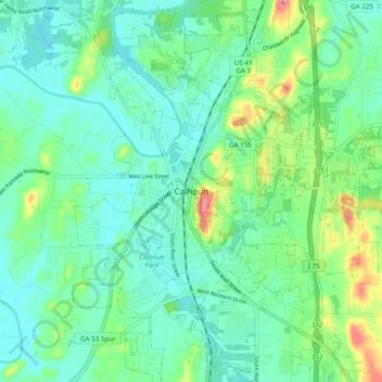 Mappa topografica Calhoun, altitudine, rilievo