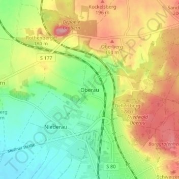 Mappa topografica Oberau, altitudine, rilievo