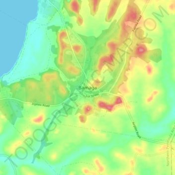 Mappa topografica Bamaga, altitudine, rilievo
