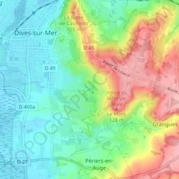 Mappa topografica Bernières, altitudine, rilievo