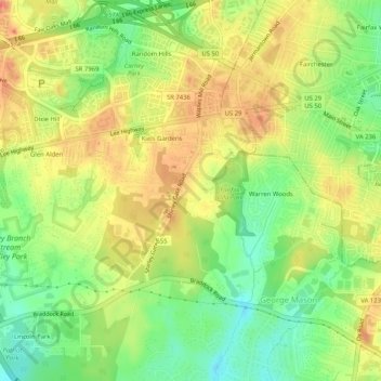 Mappa topografica Shirley Gate Park, altitudine, rilievo