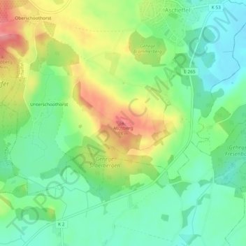 Mappa topografica Aschberg, altitudine, rilievo