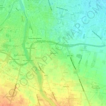 Mappa topografica Mariano, altitudine, rilievo