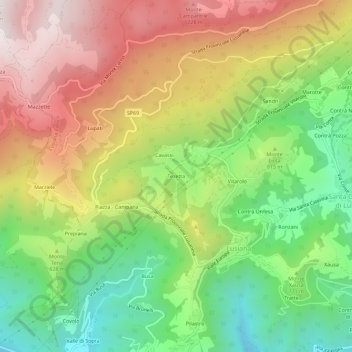 Mappa topografica Tezetta, altitudine, rilievo