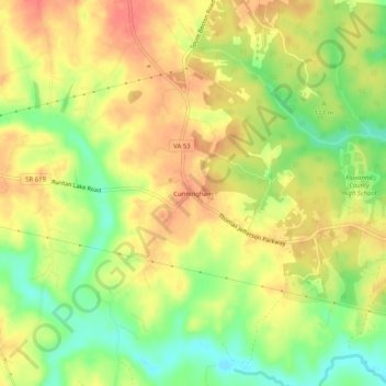 Mappa topografica Cunningham, altitudine, rilievo