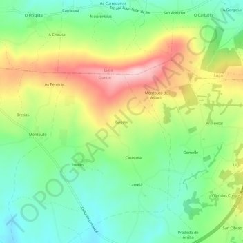 Mappa topografica Gandoi, altitudine, rilievo
