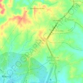 Mappa topografica Sabanas de Cali, altitudine, rilievo