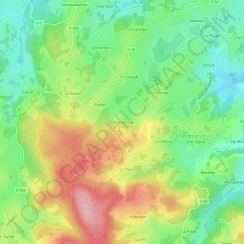 Mappa topografica Chantagrioux, altitudine, rilievo