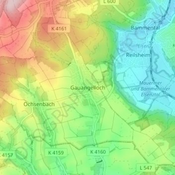 Mappa topografica Gauangelloch, altitudine, rilievo