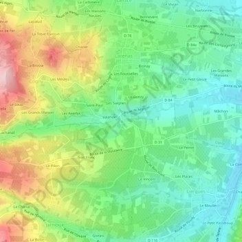 Mappa topografica Morgon, altitudine, rilievo