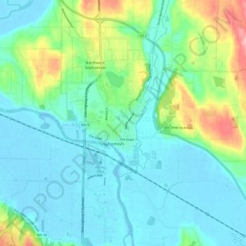 Mappa topografica Snohomish, altitudine, rilievo