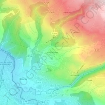Mappa topografica Saint-Baudille, altitudine, rilievo