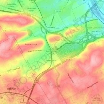 Mappa topografica Conshohocken Station, altitudine, rilievo