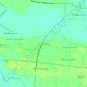 Mappa topografica Perupalem, altitudine, rilievo
