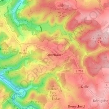 Mappa topografica Oberbauer, altitudine, rilievo