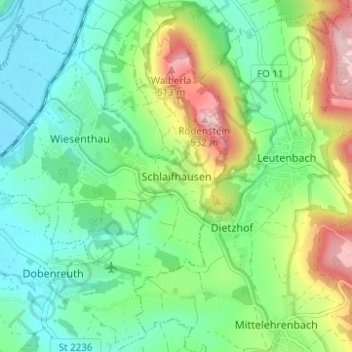 Mappa topografica Schlaifhausen, altitudine, rilievo
