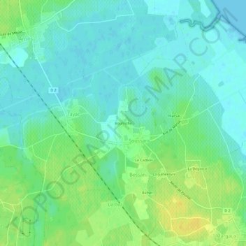 Mappa topografica Bourriche, altitudine, rilievo