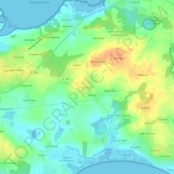 Mappa topografica Kerguet, altitudine, rilievo