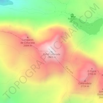 Mappa topografica Collarada, altitudine, rilievo