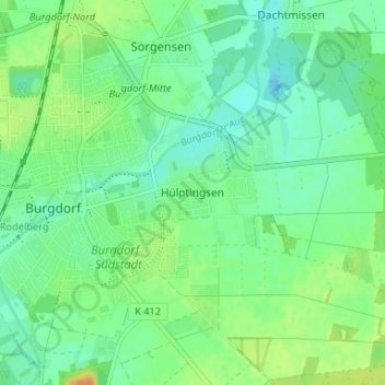 Mappa topografica Hülptingsen, altitudine, rilievo